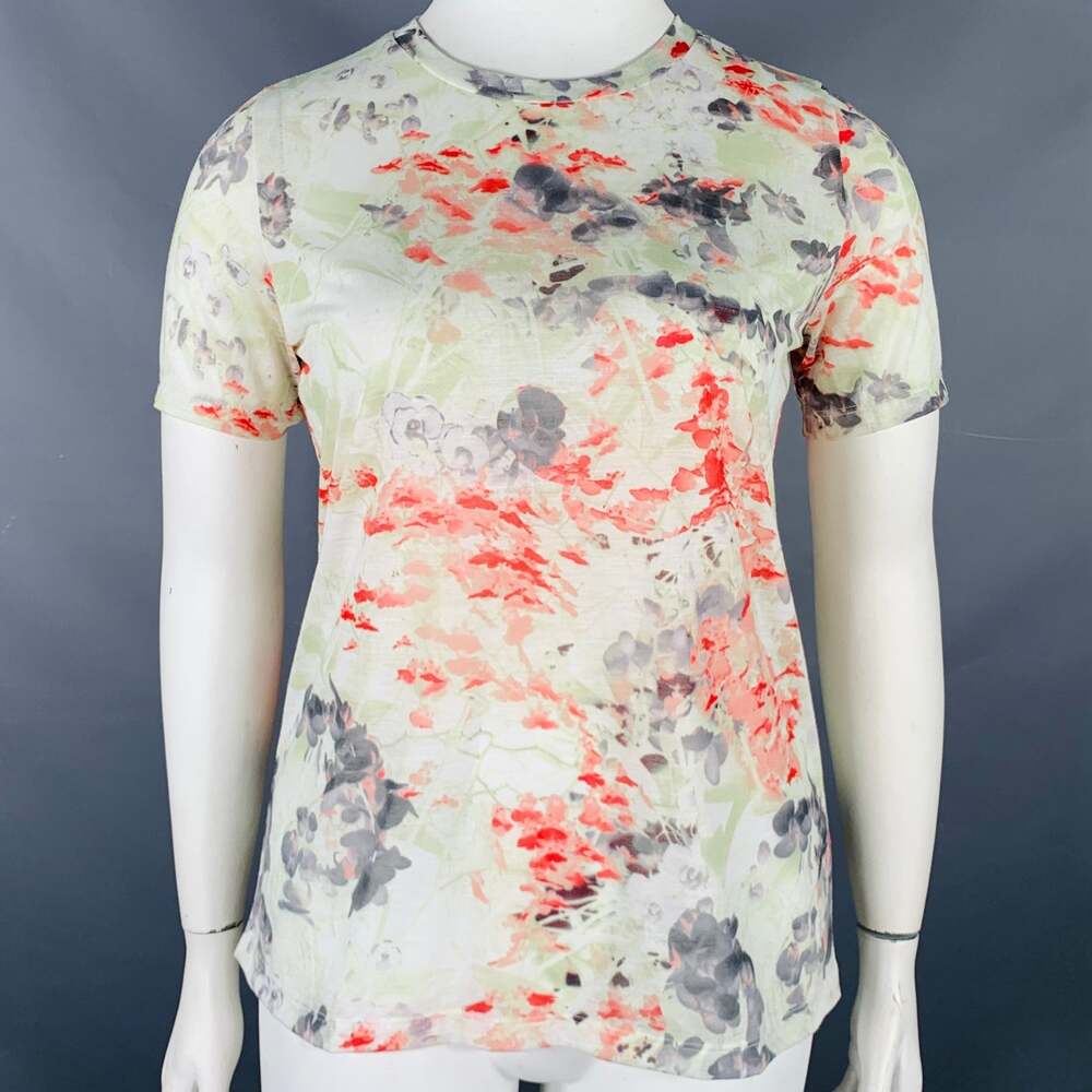 PRABAL GURUNG Size L Multi Color Pink Polyester Floral T-Shirt